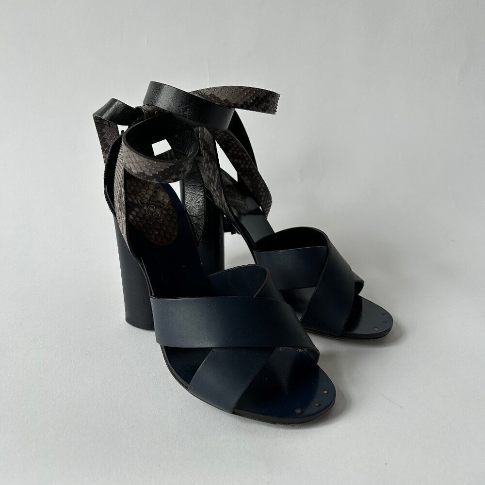 GUCCI BLUE CANDY STACKED PYTHON STACKED HEEL SAND… - image 2